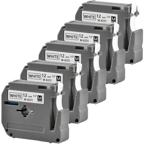 5Packs MK 231 ribbon Compatible brother mk 231 M-K231 12MM Black on white label tape for brother p-touch printer PT-80 PT-M95