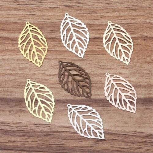 BASEHOME 50pcs/lot Hollow Metal Leaf Charms DIY Jewelry Vintage Bracelet Necklace Pendant Charms Brass Material Findings