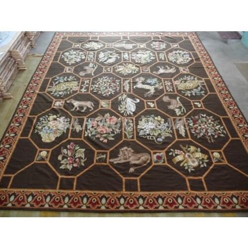 Free shipping 12'x15' needlepoint carpet, handmade rug for home decoration, 100% New Zealand Woolen rug