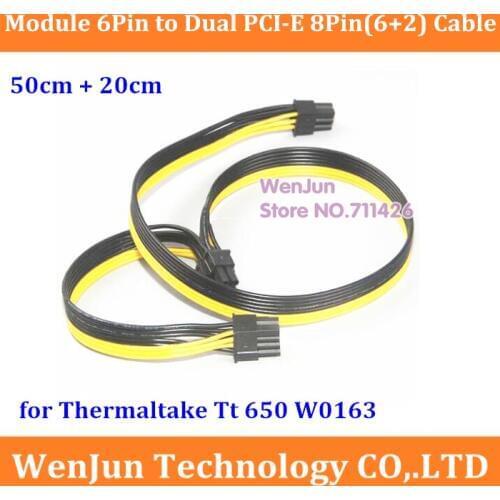 PSU Power Supply Module 6Pin to Dual PCI-E PCIe 8Pin( 6+2Pin ) Power Ribbon Cable 50cm+20cm for Thermaltake Tt 650 W0163