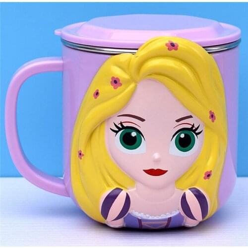 Disney Cups Princess Frozen Elsa rapunzel Snow White Milk Cup 3D Cartoon Monster Stainless Steel Cup Kids Cup Mug Gift