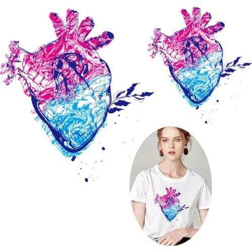 Punk Colorful Heart Iron-On Transfers For Clothing Stickers Hearts Heat Transfer Vinyl Patch Stripe Sticker on Clothes Applique