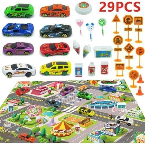 Childrens Toy Alloy Racing Model With City Map Parking Road Sign Children Play House Toy Childrens Room Game Pad
