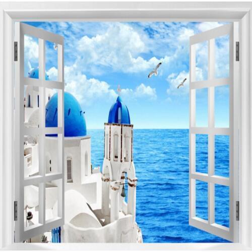 Dropshipping Colomac Blue Wallpaper 3D Windows Love Sea 3d Wallpaper Living Room Wall Mural 3d Bedroom Fotomurales Para Pared