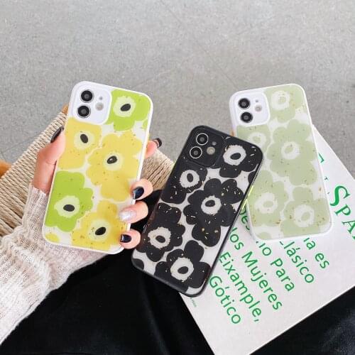 Epoxy Glitter Sequins Daisy Flower Soft Phone Case for iPhone 12 Mini 11 Pro XS Max XR 7 8 Floral Camera Protection Back Cover