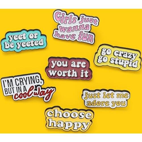 Creative Word Label Badge Color Cartoon Crazy Banner Metal Enamel Brooch Personality Fun Lapel Backpack Jewelry Accessories Gift