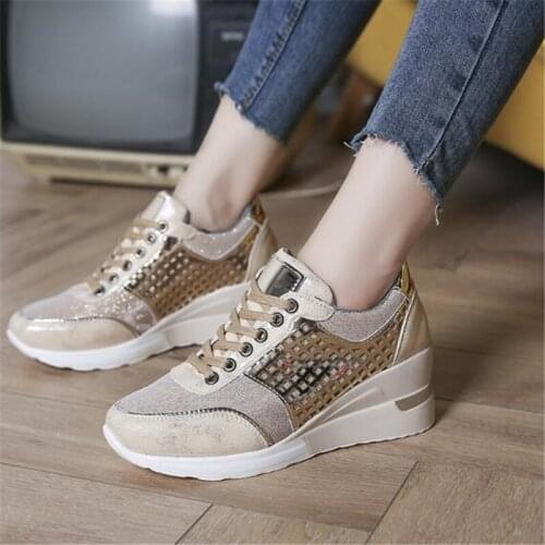 Womens Sneakers Women Leopard Lace Up Womens Vulcanized Shoes Autumn Ladies Wedge Heels Woman Walking Shoes Female Footwear