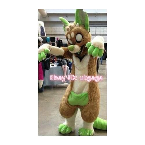 Best Quality on khaki HUSKY Dog Furry Fursuit Mascot Costume Cosplay Animal Party Fancy Dress Carnival Birthday Gift