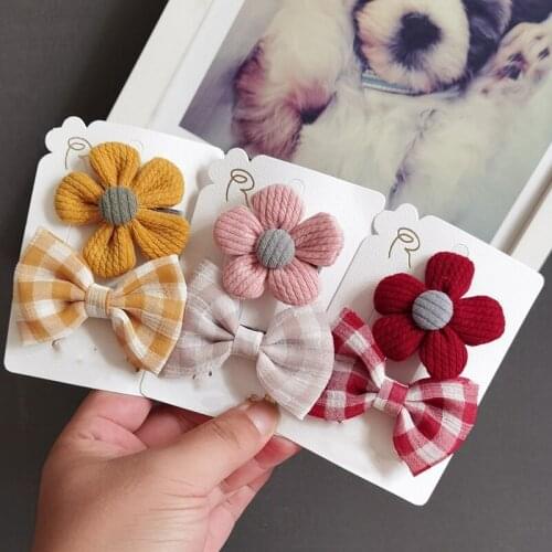 Small Flowers Hair Pins For Toddler Girls Plaid Print Hair Accessories Set Kids Hair Clip Child Barrettes Bb Clip Party Hairgrip
