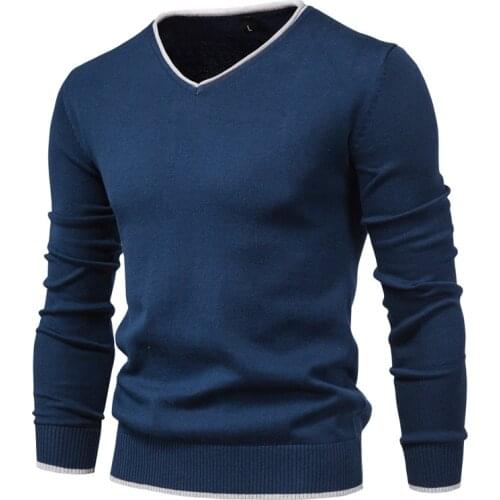 2021 New Cotton Pullover V-neck Mens Sweater Solid Color Long Sleeve Autumn Slim Sweaters Men Casual Pull Men Clothing