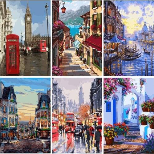 DIY Oil Paint By Numbers Landscape Painting By Numbers For Adults 40x50cm On Canvas HandPainted Building Home Decor Gift