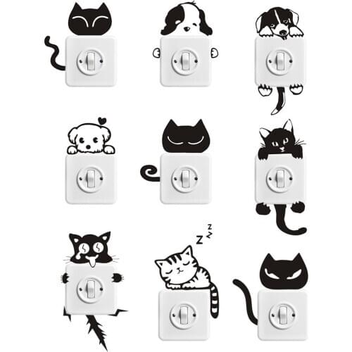 Lovely Cat Light Switch Phone Wall Stickers For Kids Rooms Diy Home Decoration Cartoon Animals Wall Decals Pvc Mural Art