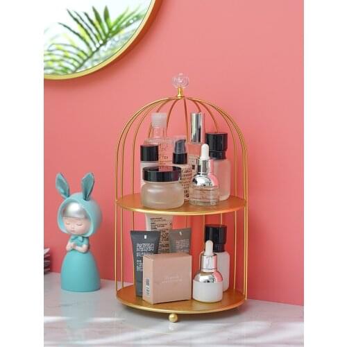 Zq Nordic Desktop Double Metal Cosmetics Storage Rack Bedroom Dresser Skin Care Finishing