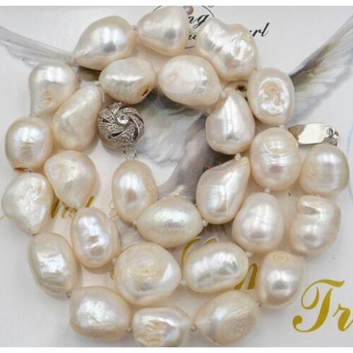 Natural9-12mm SOUTH SEA WHITE BAROQUE PEARL NECKLACE