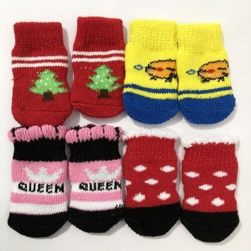 4pcs Warm Puppy Dog Socks Soft Pet Knits Socks Cute Cartoon Anti Slip Socks Warm Puppy Dog Shoes Small Medium Dogs Pet Product