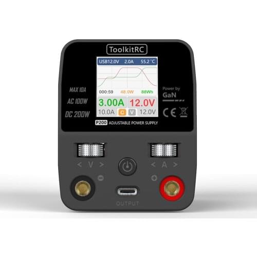 NEW ToolkitRC P200 Mini 30V AC100W DC200W 10A GaN Adjustable Mini Desktop Power Supply USB Output