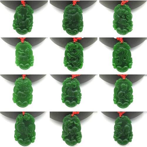 Natural Green Jade Chinese Zodiac Pendant Necklace Fashion Charm Jewellery Accessories Hand-Carved Lucky Amulet Gifts for Women