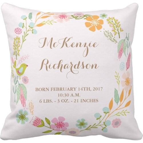 Custom Kids Cushion Cover Square Cute Flower Cotton Canvas Pillow Cover Decorative Customized Gift Baby Girl Birth Pillow Case