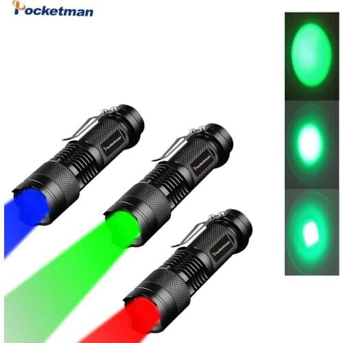 Portable LED Flashlight Green/Blue/Red Light Flashlight Mini Torch Q5 LED Hand Light Camping Flashlight Hunting Torch