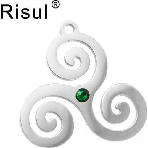 Risul keltic criple spiral triskel inspired zodiac birth/month color lucky women Pendant stainless steel mirror polished charms