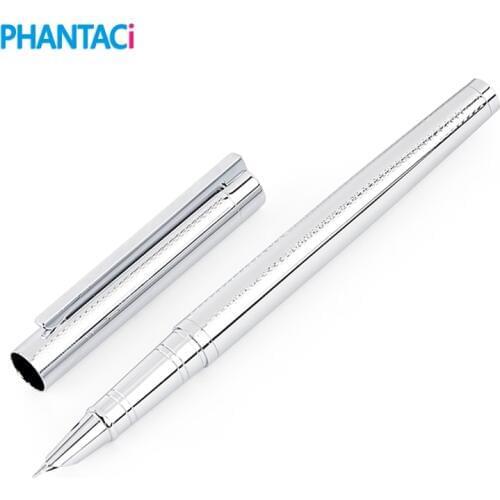 Metal Silver Finance Tip 0.38mm Fountain Pens Shine Platinum Steel Office Writing Pen for School Business Stationery Supplies