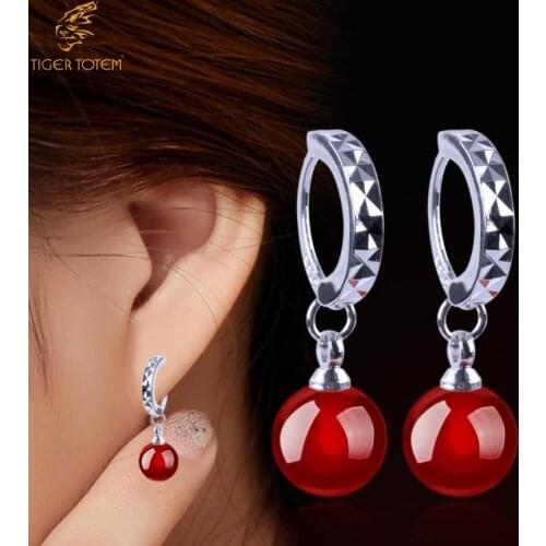 Red Black Natural stone balls Earrings top quality float Ear Buckle charms Women fashion Jewelry gift dropshipping wedding