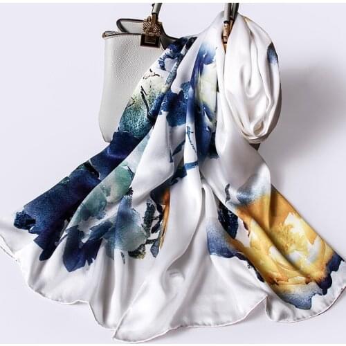 100% Silk Scarves Women 2021 Hangzhou Real Silk Scarf Wraps Gifts for Mom Printed Echarpe Long Natural Silk Foulard Femme Shawls