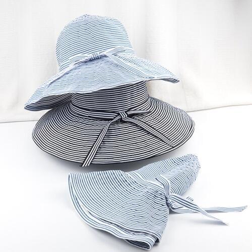 Womens Striped Pattern Hats Women Sun Hat Summer Ladies Foldable Fisherman Hat Beach Holiday Sun Cap For Femme