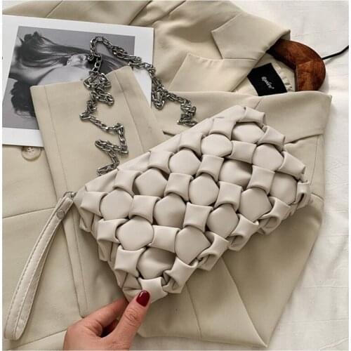 Women New Designer Woven Soft Square Crossbody Bags Female Chic Purse High Quality Retro Clutch Bags Chain bow-knot Shoulder Bag