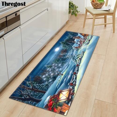 Thregost Anti-Slip Kitchen Long Mats Microfiber Flannel Home Christmas Decor Memory Foam Living Room Carpet Hallway Rugs