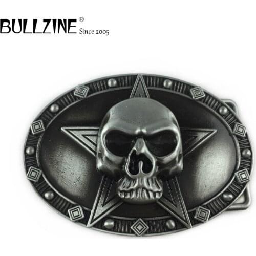 The Bullzine Skull belt buckle with pewter finish and red enamel FP-03042-2 suitable for 4cm width snap on belt