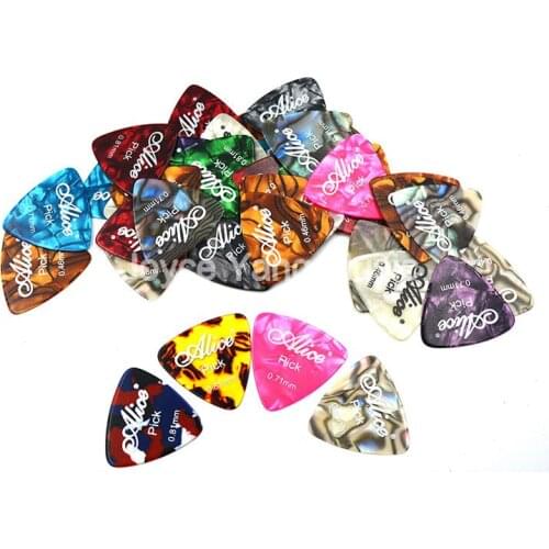 Lots of 100pcs Alice Large Triangle Pearl Celluloid Guitar Picks Plectrums 0.46/0.71/0.81mm Free Shipping