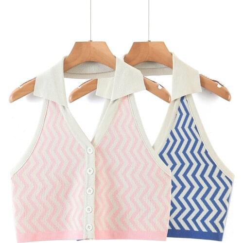JC·KILIG French Style Wavy Single Breasted Deep V Lapel Neck Knit Vest D9133