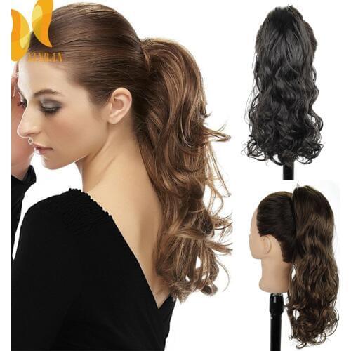 XINRAN Wavy Ponytail Extension Claw Clip in Hairpiece Synthetic Clip in Hair tail for Women Black Brown Pony Tail