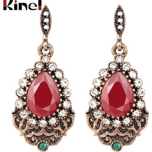 Kinel Turkey Jewelry Wholesale Retro Look Drop Earring For Women Antique Gold Color AAA Crystal Engagement Party Accessories