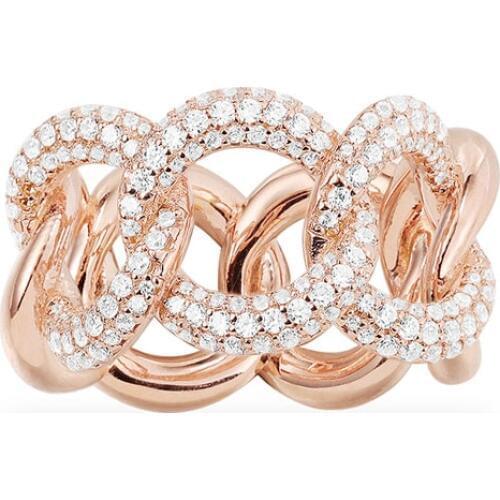 SLJELY Luxury Brand Rose Gold Color 925 Sterling Silver Large Pink and White Chain Link Ring Pave Zirconia Women Fashion Jewelry