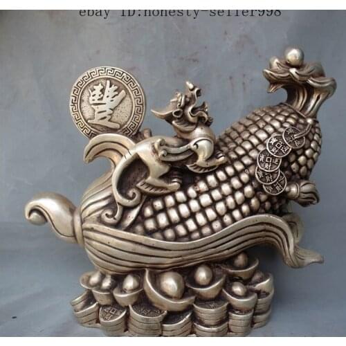 Zhmui88002840868+++13"Old China Silver Pixiu Guardian Beast Wealth Yuanbao Money Corn Maize Statue