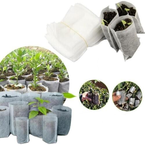 100Pcs Biodegradable Non-woven Nursery Bags Plant Grow Bags Fabric Seedling Pots Eco-Friendly Aeration Planting Bags