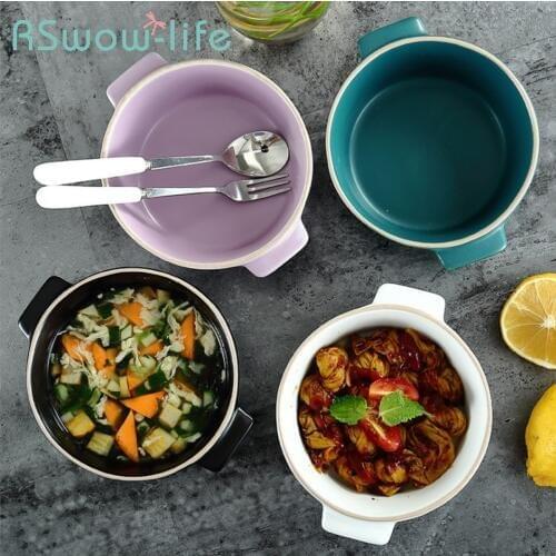 14.5*4.5cm Ceramic Baking Tray Round Binaural Salad Bowls Western Cheese Risotto Bowls Ceramic Bowl Soup Bowl Egg Tart Tableware