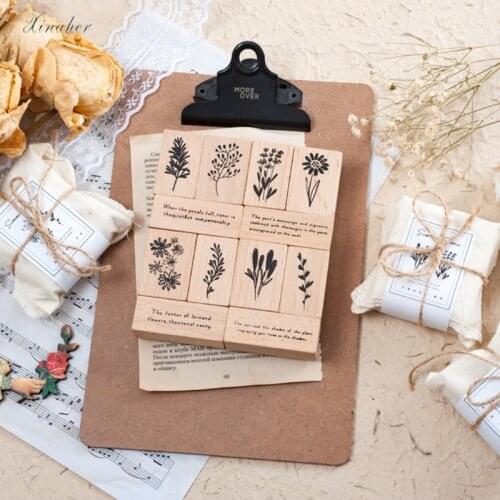 3pcs/set Vintage flowers plant proverb stamp DIY wooden rubber stamps for scrapbooking stationery scrapbooking standard stamp