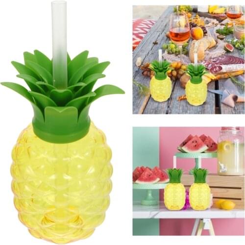 4pcs Pineapple Cups With Straws Home Decor Hawaiian Party Favors Party Drinkware Juice Milk Bottle Kitchen Drinking Tool