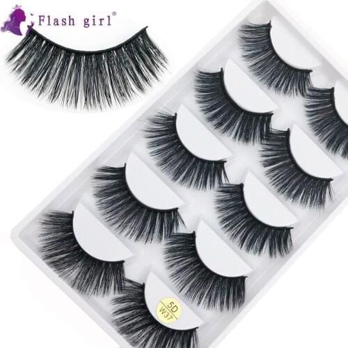 5 Pairs 5D Faux Mink Eyelashes Cruelty Free Natural Long False Eye Lashes Handmade Wispy Eyelash Extension For Beauty 5D-W37