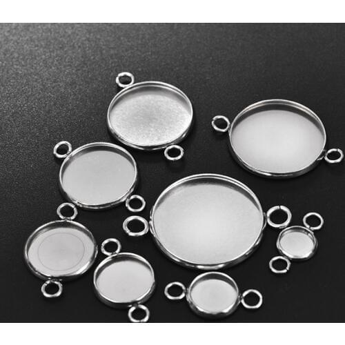 50Pcs 6/8/10/12/14/16/18/20/25mm Stainless Steel Connector Setting Cabochon Base Cameo Bezel 1/1 Loop DIY Pendant Jewelry Making