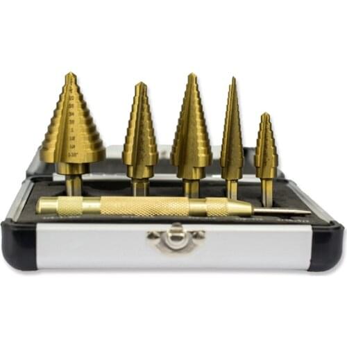 6pcs/lot Titanium Hss Cobalt Step Drill Bit Imperial High Speed Steel Drill Bits Set for Metal Hole Drilling with Center Punch