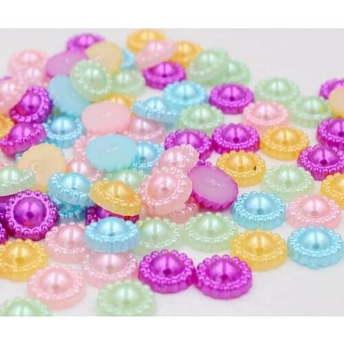 New 200pcs/Lot Multi Flower Flat Back Half Round Imitation Pearl Beads 9mm Cameo Cabochon Beads Diy Jewelry Finding Making