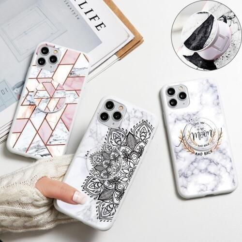 Marble Flower Case For Xiaomi Poco F3 X3 NFC Redmi Mi Note 10 S 10T 11 9 9S 9A 8 8T 7 6 5 Lite Pro Max Case Stand Holder Bracket