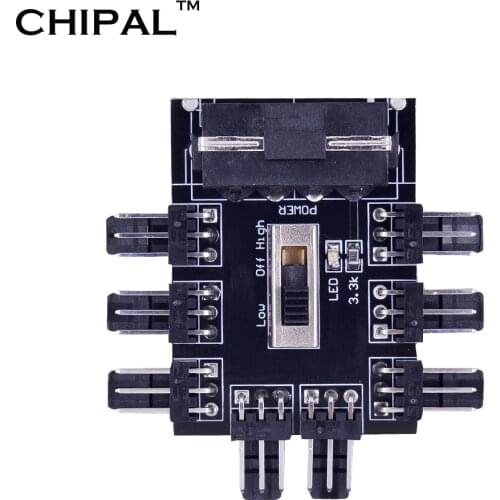 CHIPAL 4Pin Power 1 to 8 Multi Way Splitter 3Pin 12V Cooling Fan Cooler Hub High Low Speed Controller for PC Computer