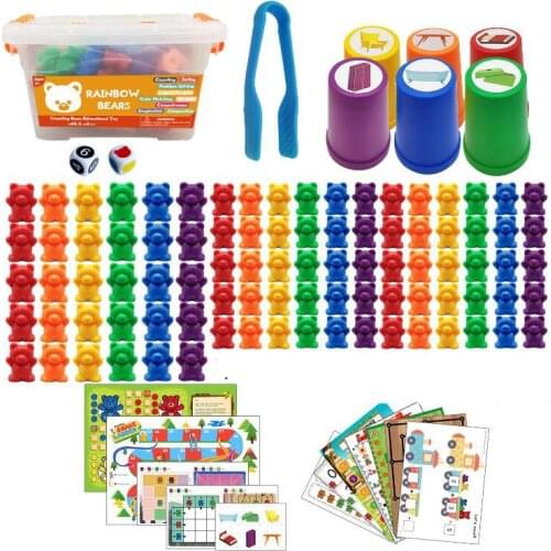 Children Colorful Counting Bears With Stacking Cups Montessori Educational Toys Math Tools Color Sorting Matching Game Play Toy
