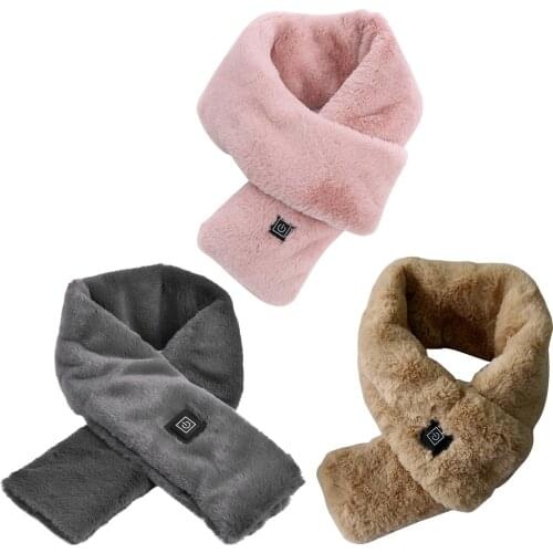 Electric Winter Warmer Heating Scarf Faux Rabbit Fur USB Rechargeable Temperature Control Heaed Neck Wrap Shawl Scarf For Women