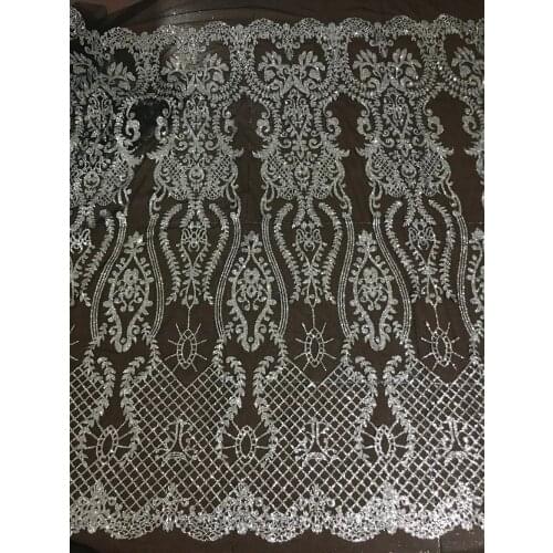 Nice and Newest design glued glitter african lace fabric ZH-61927 glued glitter sequins French tulle lace fabric